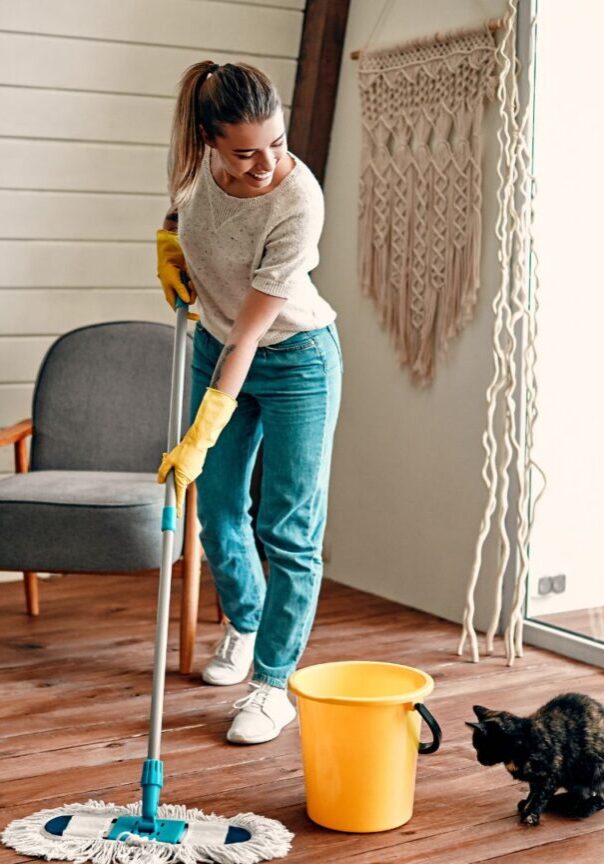 Cleaning Floor with Cat